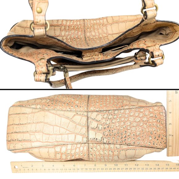 Monsac Croc Embossed Italian Leather Cream Crescent Shoulder Bag w/Pouch - Picture 6 of 12